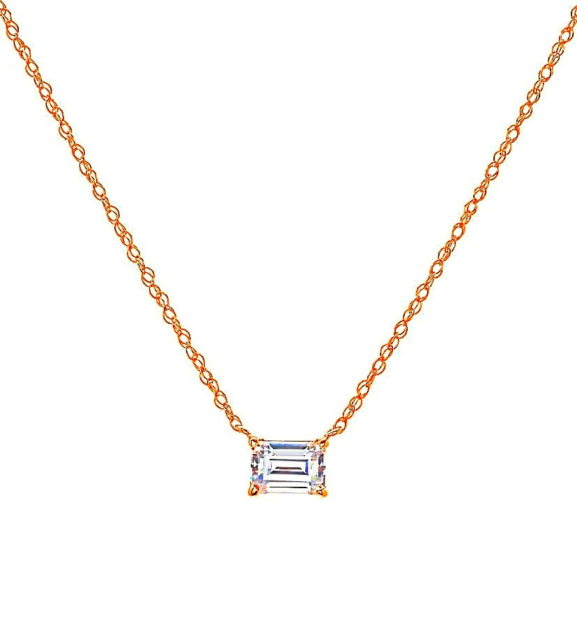 Rose Gold Baguette on a fine chain Pendant - devine goddess