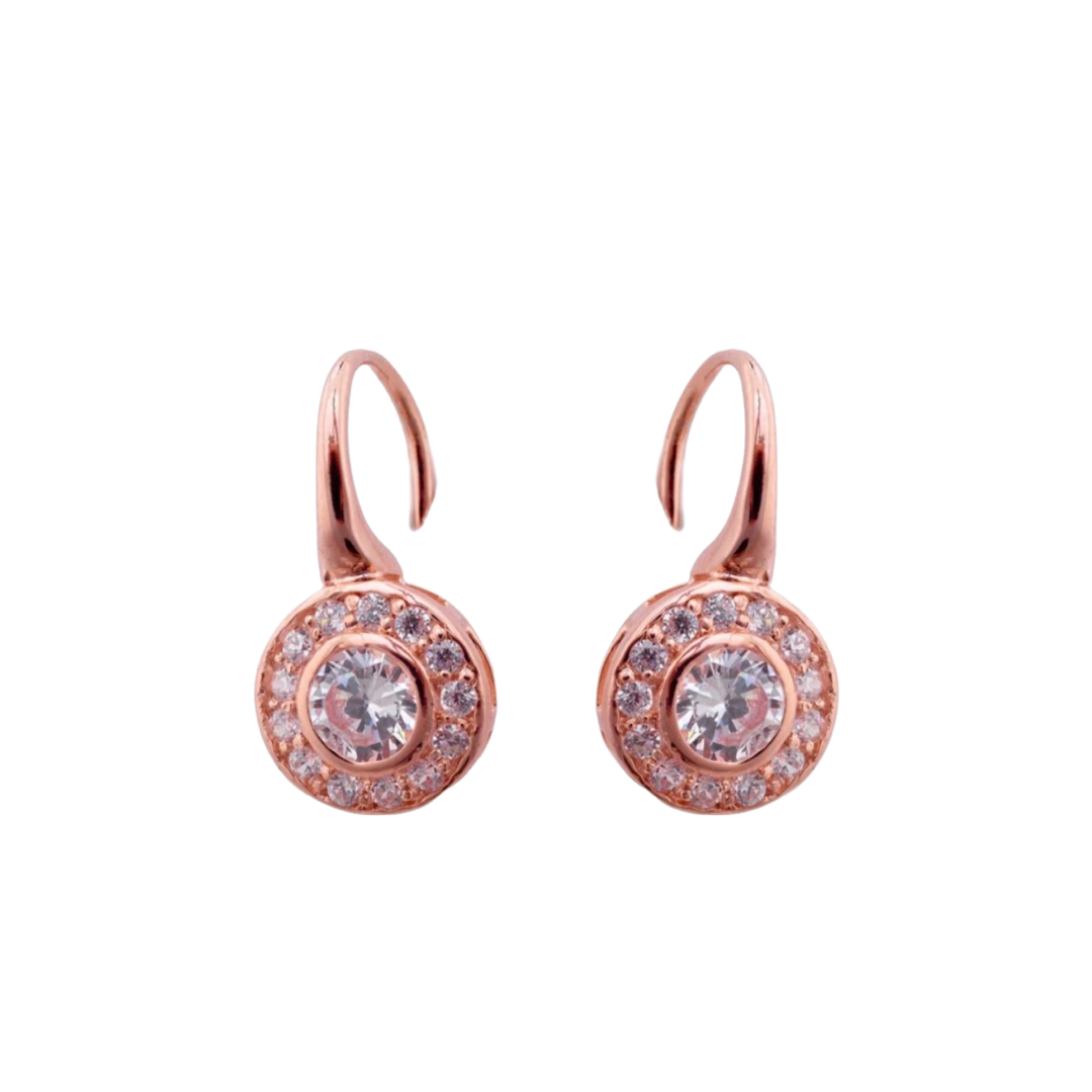 Rose Gold plated Sterling Silver Halo Drop Earrings - devine goddess