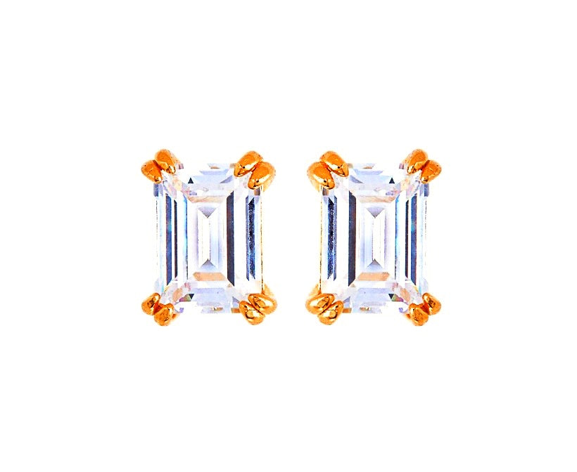 Rose Gold Baguette Stud Earrings - devine goddess