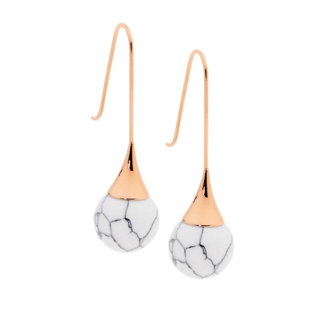 Sleek Rose Gold Howlite long drop Earrings - devine goddess
