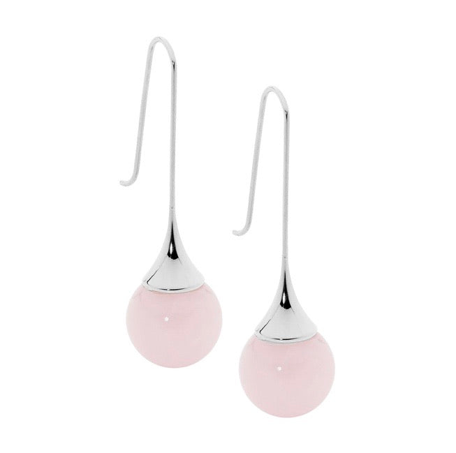 Sleek Silver Rose Quartz long drop Earrings - devine goddess