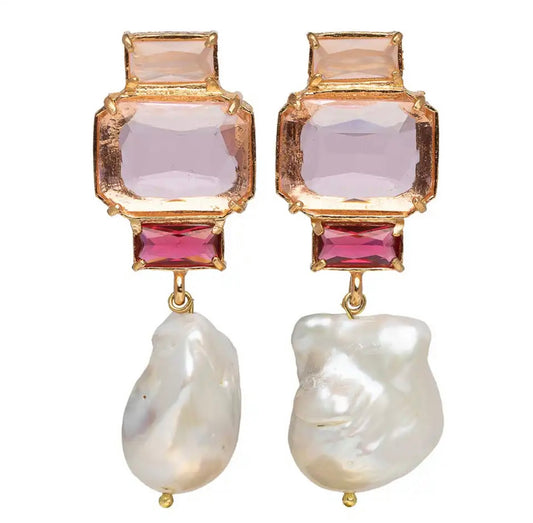 Baroque pearl and rectangular crystal drop earrings
