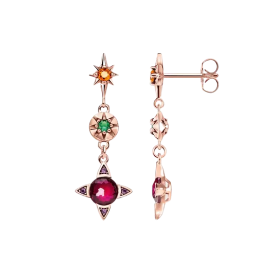 Three drop coloured Cubic Zirconia Star Earring - devine goddess