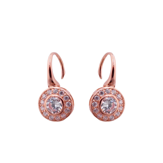 Rose Gold plated Sterling Silver Halo Drop Earrings - devine goddess