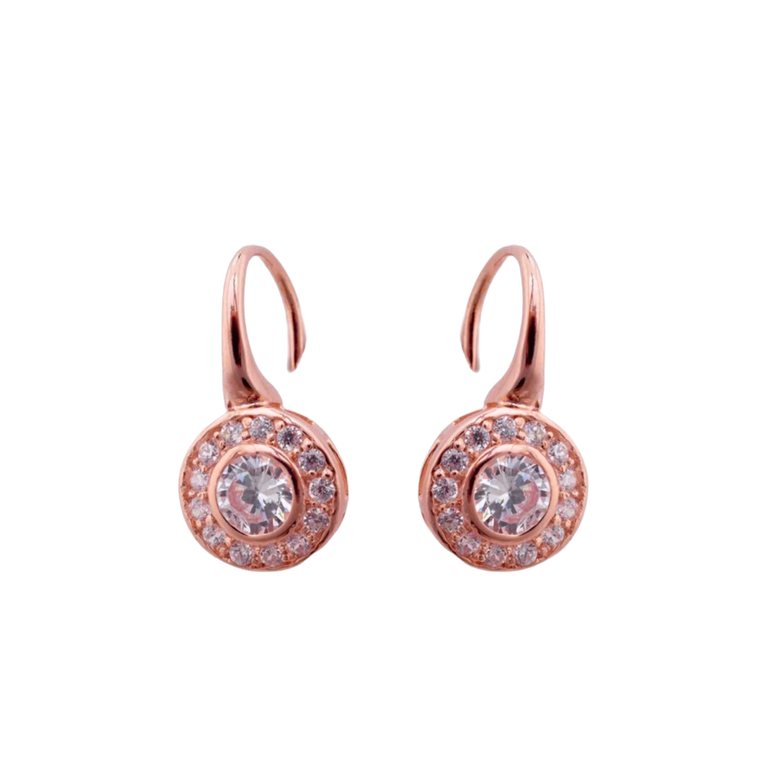 Rose Gold plated Sterling Silver Halo Drop Earrings - devine goddess